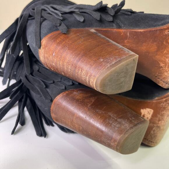 Frye Ilana Fringe Short Ankle Booties Women's 10 B Black Leather Western Pull on - Picture 9 of 15